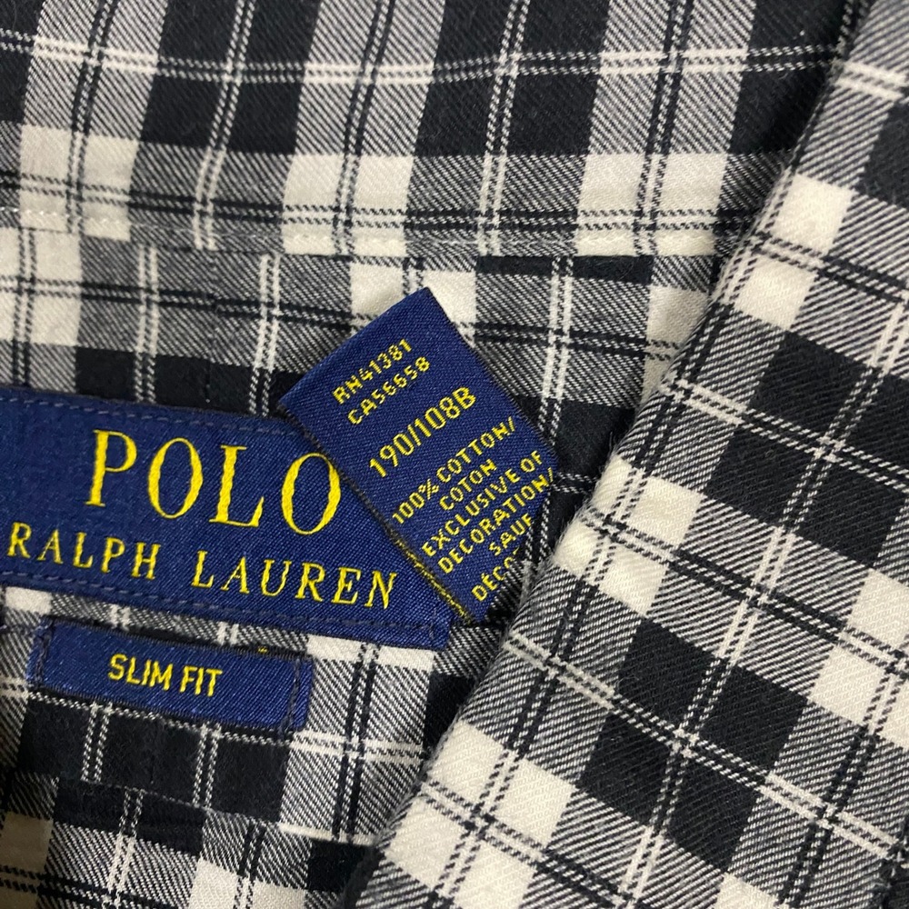 Polo Ralph Lauren Button Down Mens XXL Black White Gingham Slim Fit Cotton Shirt - Picture 7 of 7
